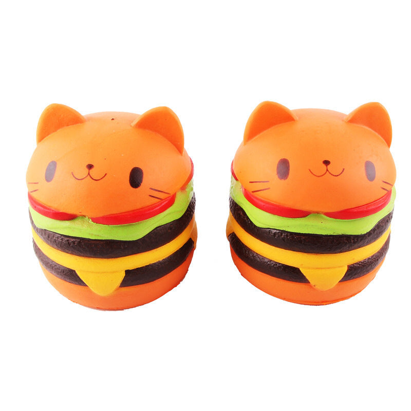 2 Pcs Cat Hamburger Squishy Toy