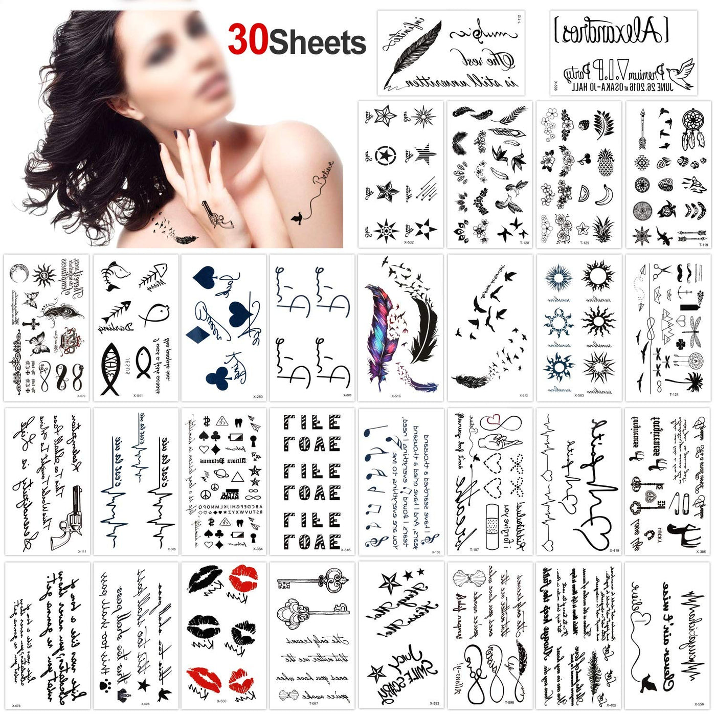 Waterproof Temporary Tattoo Fake Tattoos (30 Sheets)