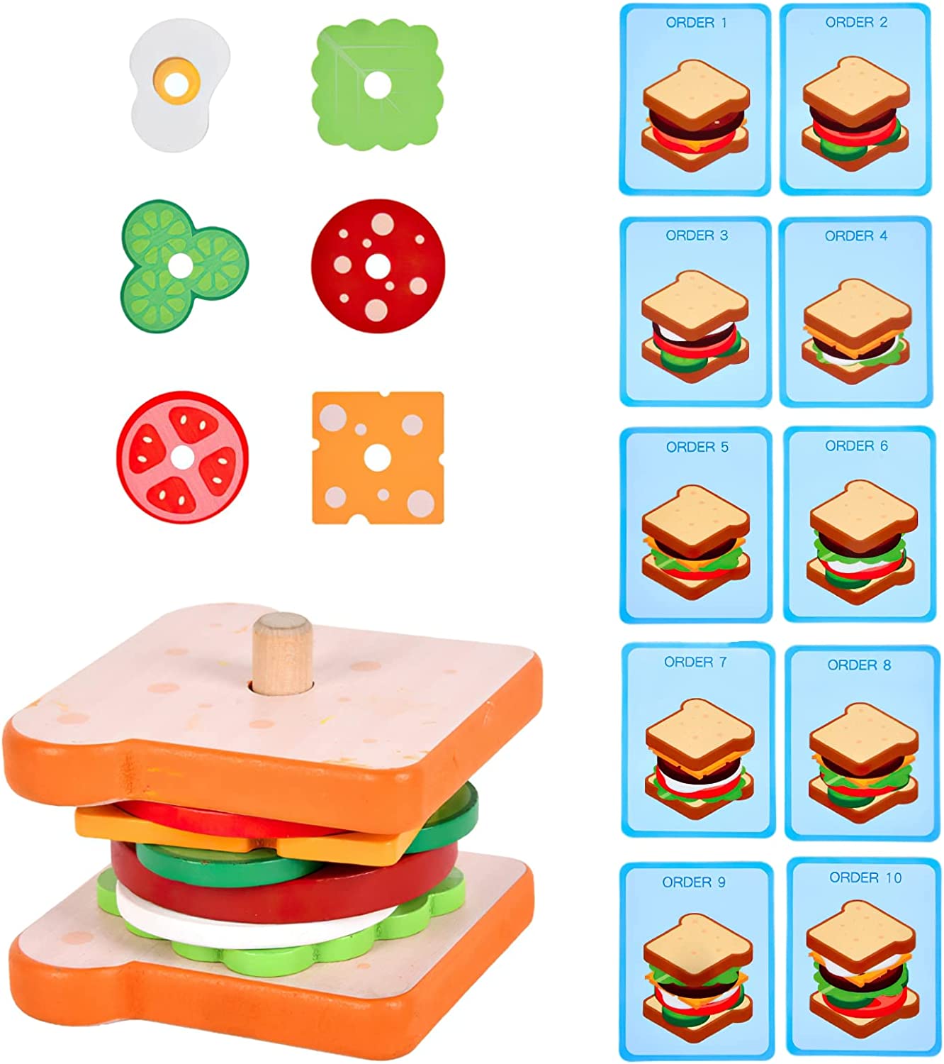 Montessori Toys, Wooden Burger Sandwich Toys